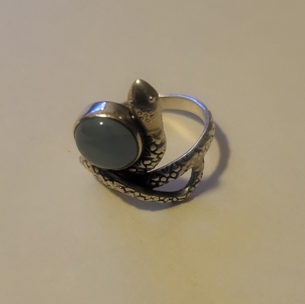 Sterling Silver Aquamarine Snake Ring